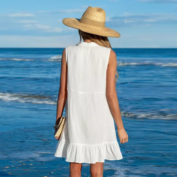 Ruffle Hem Front Buttons Mini Cover-Up Dress