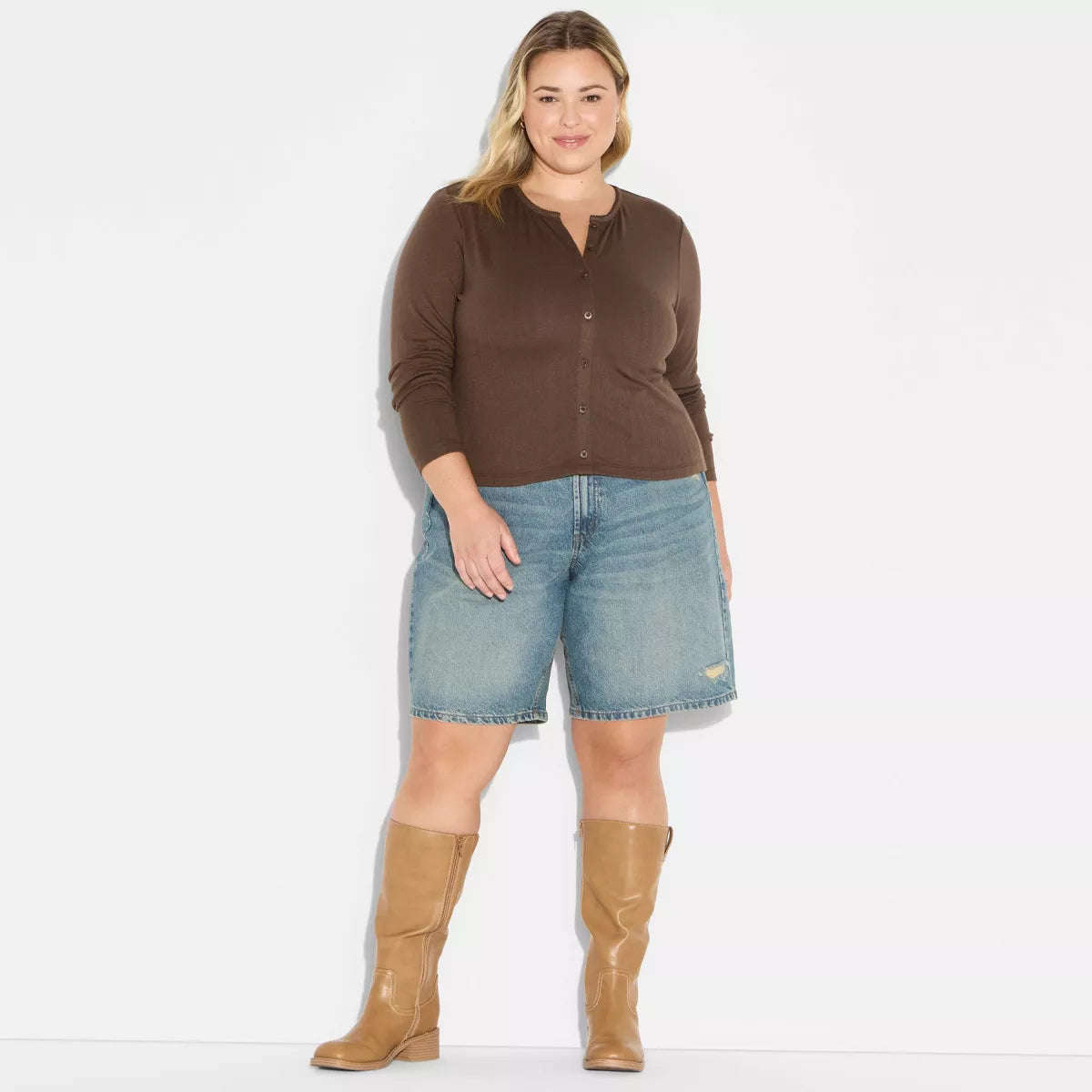 Long Sleeve Roundneck Button-Down Shirt